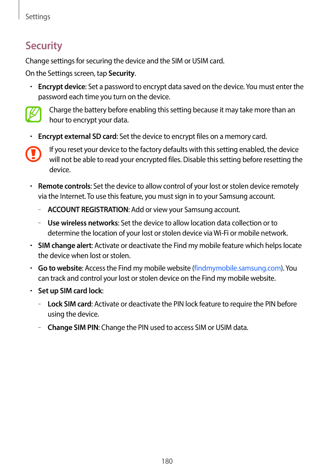 Samsung SM-C1110ZKAXXV manual Security, Account Registration Add or view your Samsung account, Set up SIM card lock 