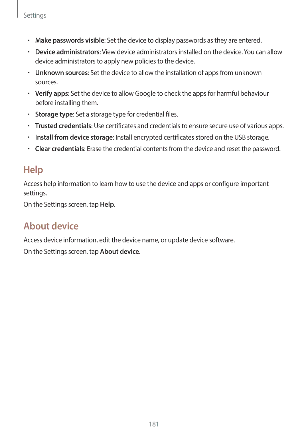 Samsung SM-C1110ZWAXXV, SM-C1110ZKAXXV, SM-C1110ZBAXXV manual Help, About device 