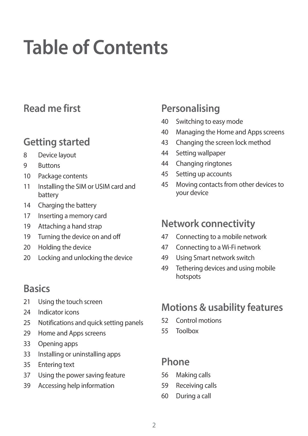 Samsung SM-C1110ZBAXXV, SM-C1110ZKAXXV, SM-C1110ZWAXXV manual Table of Contents 