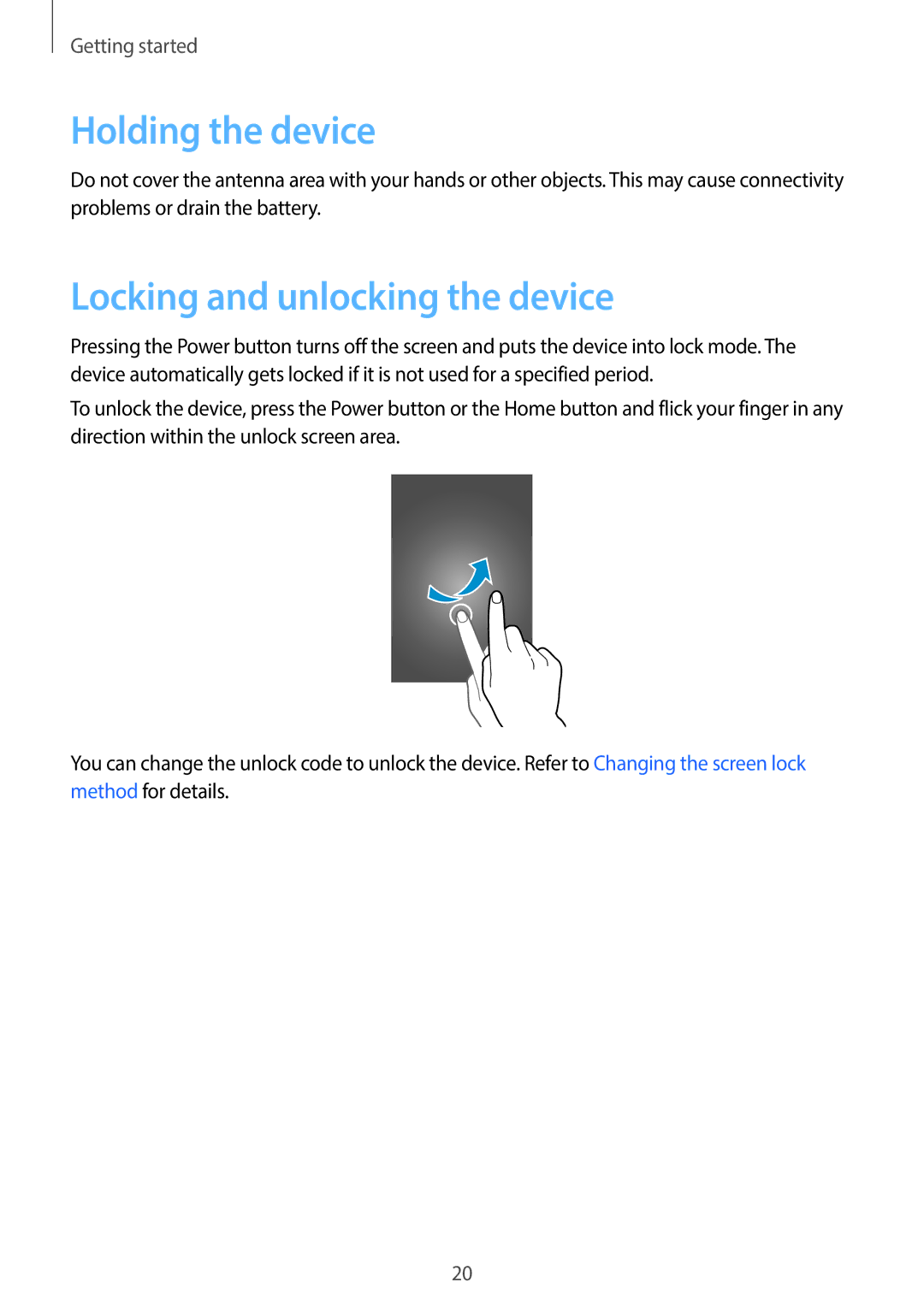 Samsung SM-C1110ZBAXXV, SM-C1110ZKAXXV, SM-C1110ZWAXXV manual Holding the device, Locking and unlocking the device 