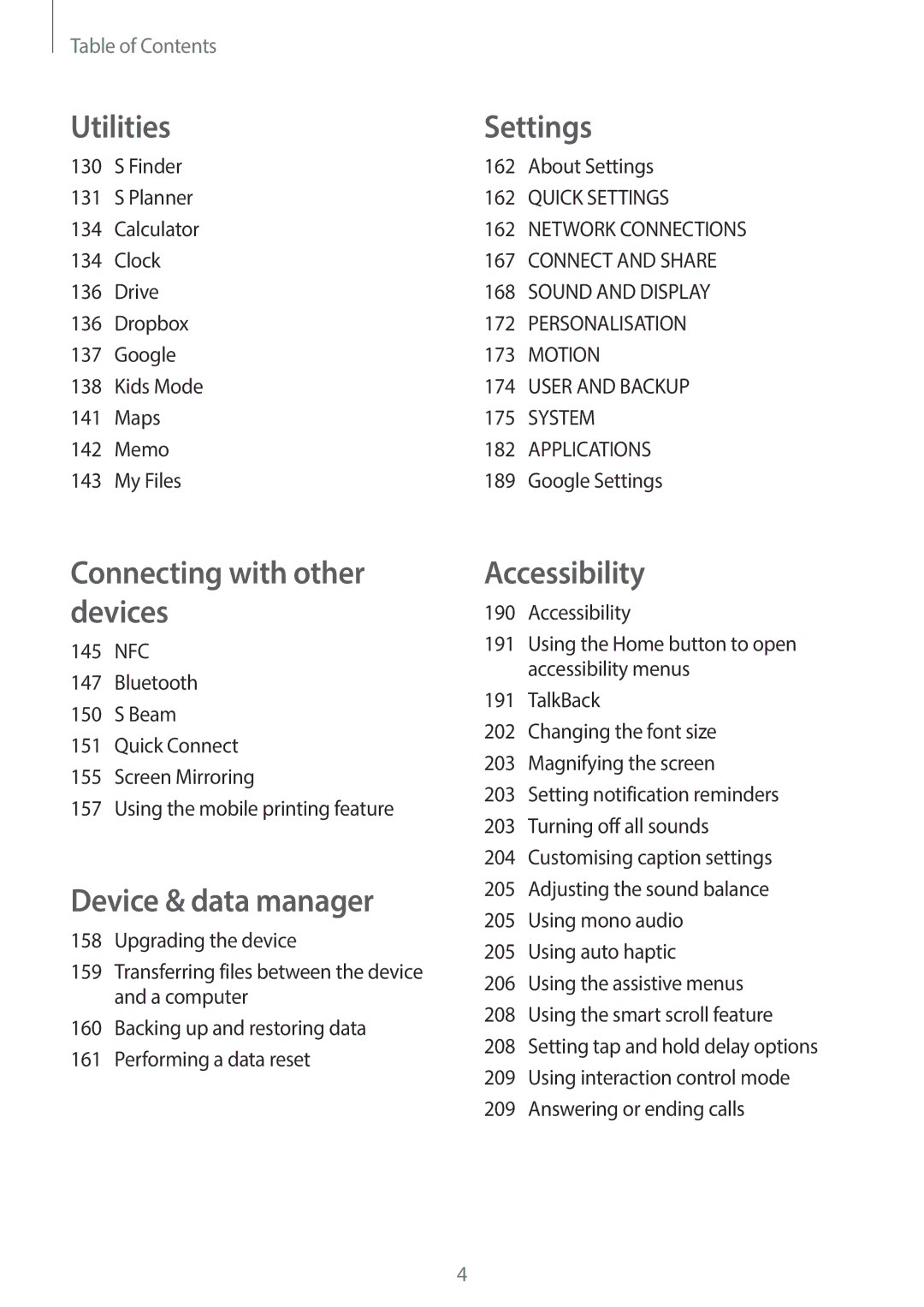 Samsung SM-C1110ZWAXXV Finder, About Settings, Planner, Calculator, Clock, Drive, Dropbox, Google, Kids Mode, Maps, Memo 