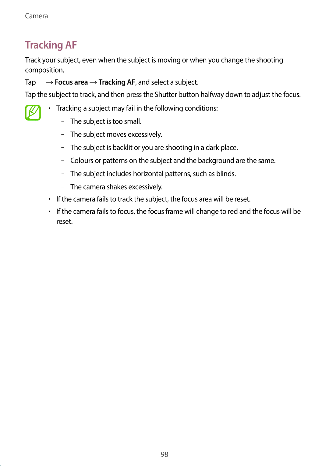 Samsung SM-C1110ZBAXXV, SM-C1110ZKAXXV, SM-C1110ZWAXXV manual Tracking AF 