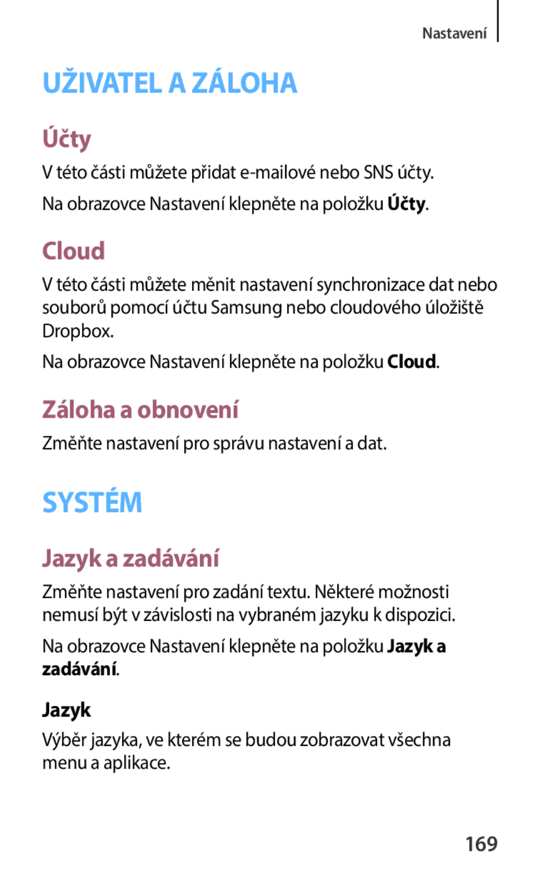 Samsung SM-C1150ZKAEUR, SM-C1150ZBAXEH, SM-C1150ZKAATO, SM-C1150ZKAXSK Účty, Cloud, Záloha a obnovení, Jazyk a zadávání, 169 