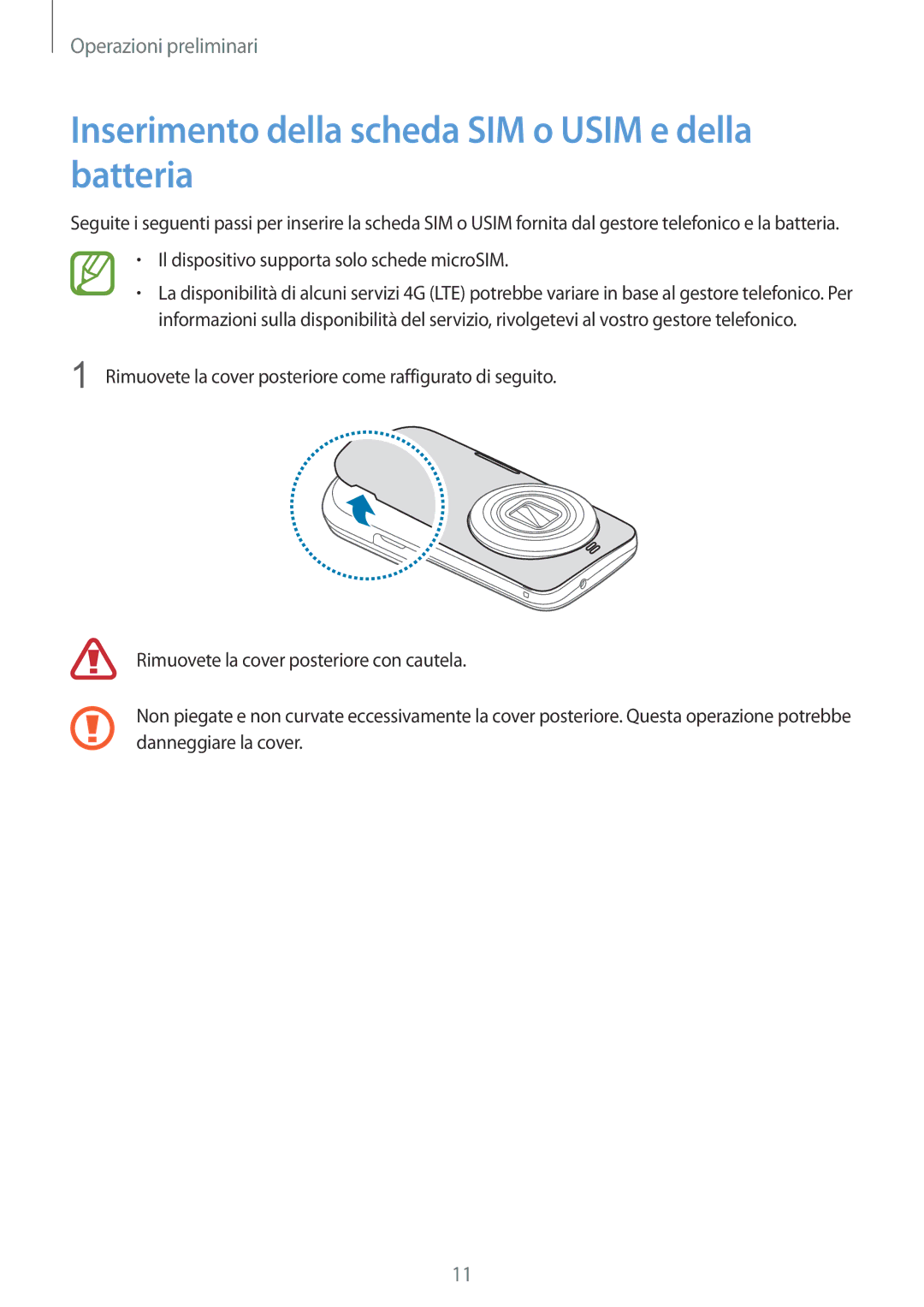 Samsung SM-C1150ZBAITV Inserimento della scheda SIM o Usim e della batteria, Il dispositivo supporta solo schede microSIM 