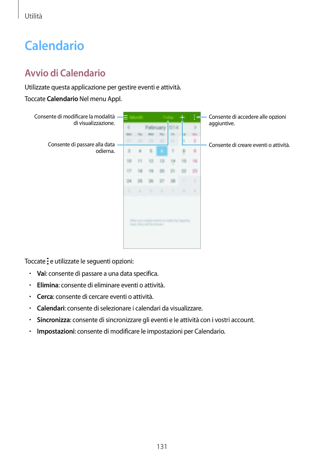 Samsung SM-C1150ZBAITV, SM-C1150ZKAPHN, SM-C1150ZWAITV, SM-C1150ZKAITV manual Avvio di Calendario 