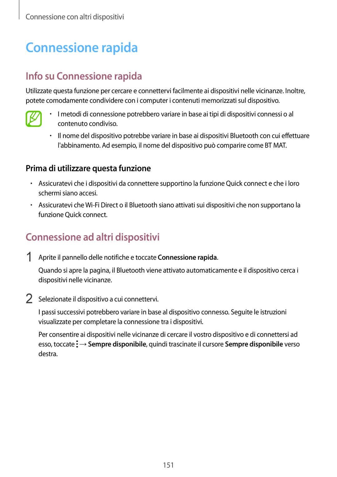 Samsung SM-C1150ZBAITV, SM-C1150ZKAPHN, SM-C1150ZWAITV Info su Connessione rapida, Connessione ad altri dispositivi 