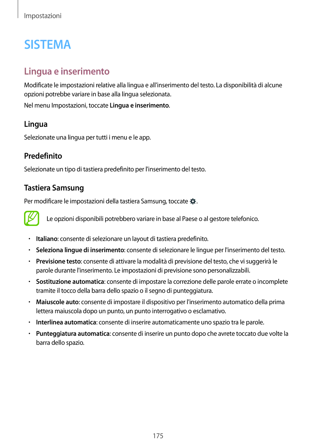 Samsung SM-C1150ZBAITV, SM-C1150ZKAPHN, SM-C1150ZWAITV, SM-C1150ZKAITV Lingua e inserimento, Predefinito, Tastiera Samsung 