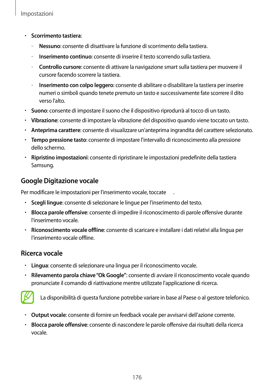 Samsung SM-C1150ZKAPHN, SM-C1150ZWAITV, SM-C1150ZKAITV manual Google Digitazione vocale, Ricerca vocale, Scorrimento tastiera 