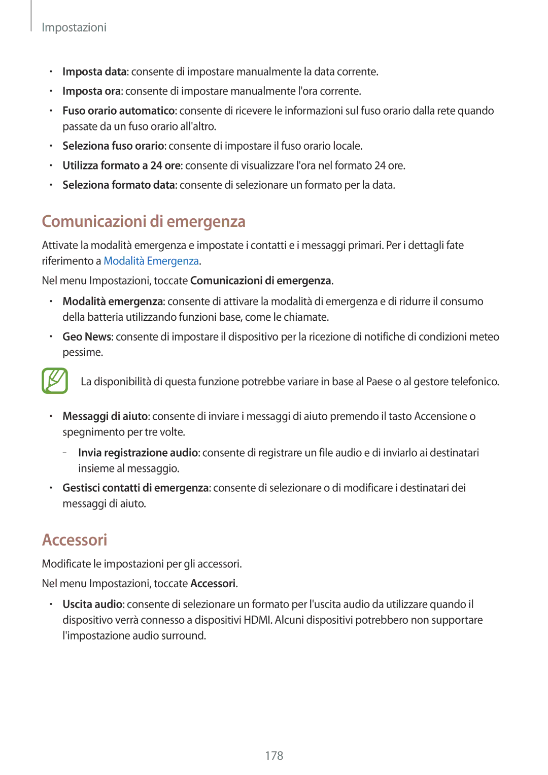 Samsung SM-C1150ZKAITV, SM-C1150ZKAPHN, SM-C1150ZWAITV, SM-C1150ZBAITV manual Comunicazioni di emergenza, Accessori 