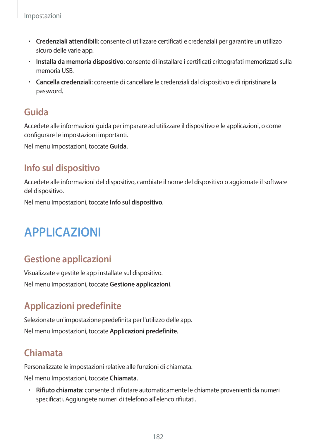 Samsung SM-C1150ZKAITV manual Guida, Info sul dispositivo, Gestione applicazioni, Applicazioni predefinite, Chiamata 