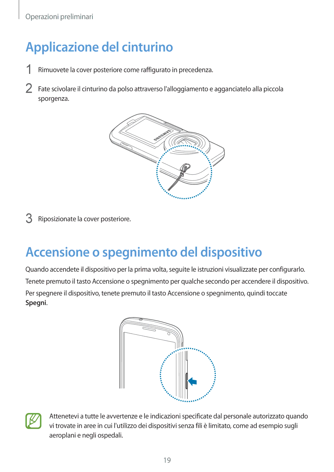 Samsung SM-C1150ZBAITV, SM-C1150ZKAPHN, SM-C1150ZWAITV Applicazione del cinturino, Accensione o spegnimento del dispositivo 