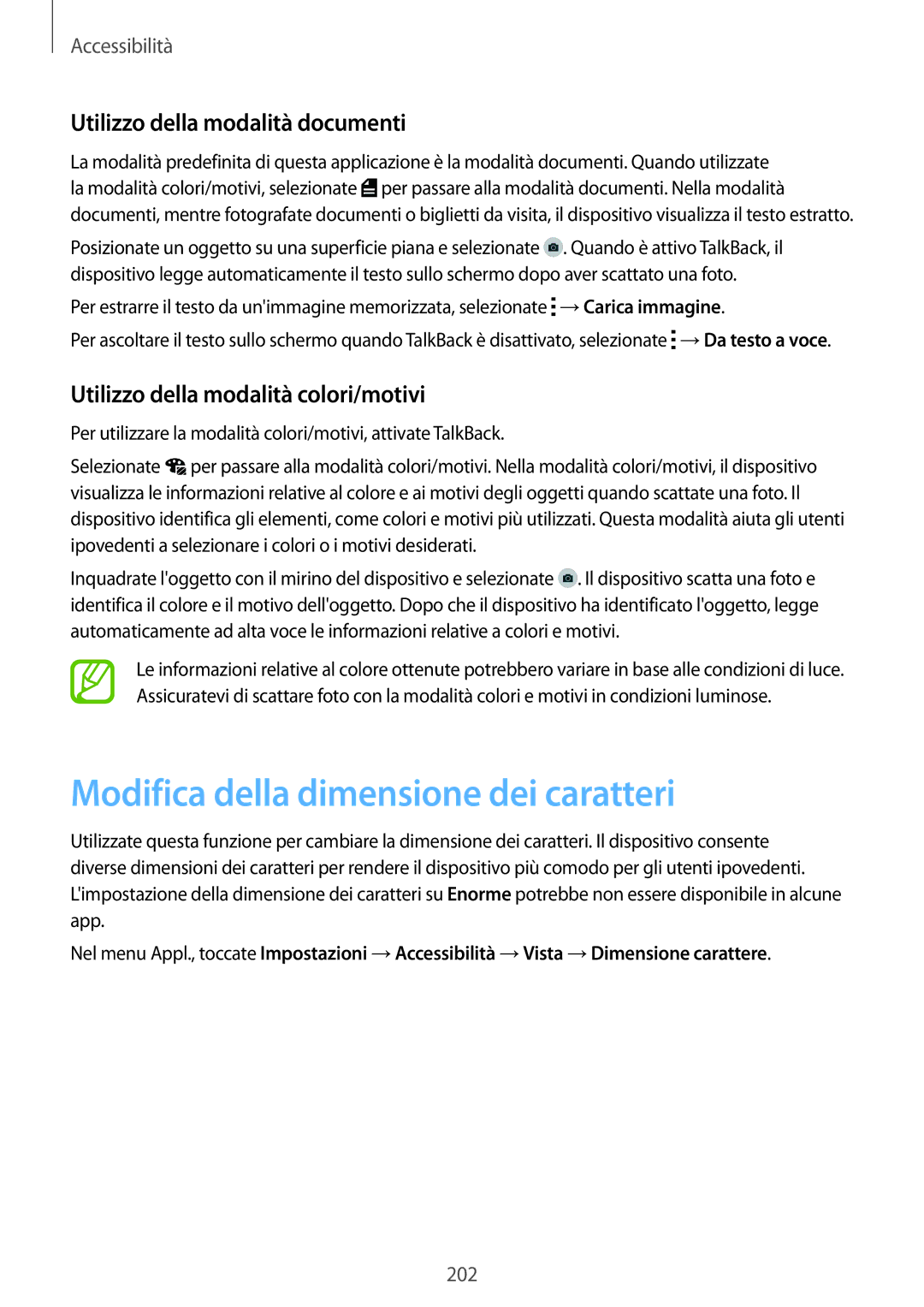 Samsung SM-C1150ZKAITV, SM-C1150ZKAPHN manual Modifica della dimensione dei caratteri, Utilizzo della modalità documenti 