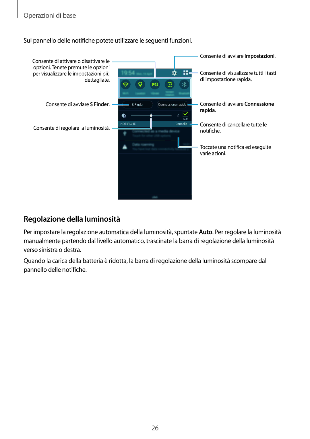 Samsung SM-C1150ZKAITV, SM-C1150ZKAPHN, SM-C1150ZWAITV, SM-C1150ZBAITV manual Regolazione della luminosità 