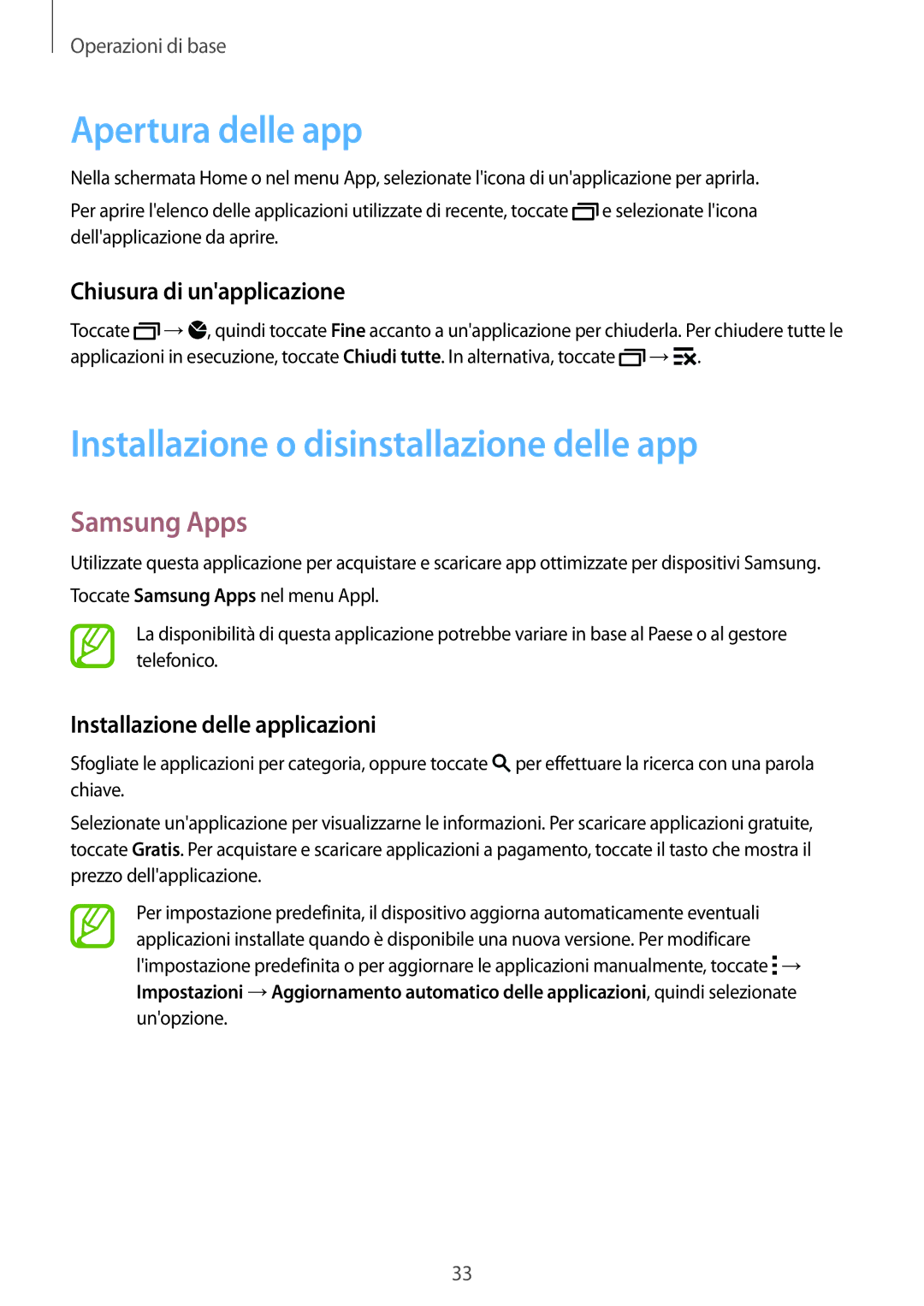 Samsung SM-C1150ZWAITV, SM-C1150ZKAPHN manual Apertura delle app, Installazione o disinstallazione delle app, Samsung Apps 