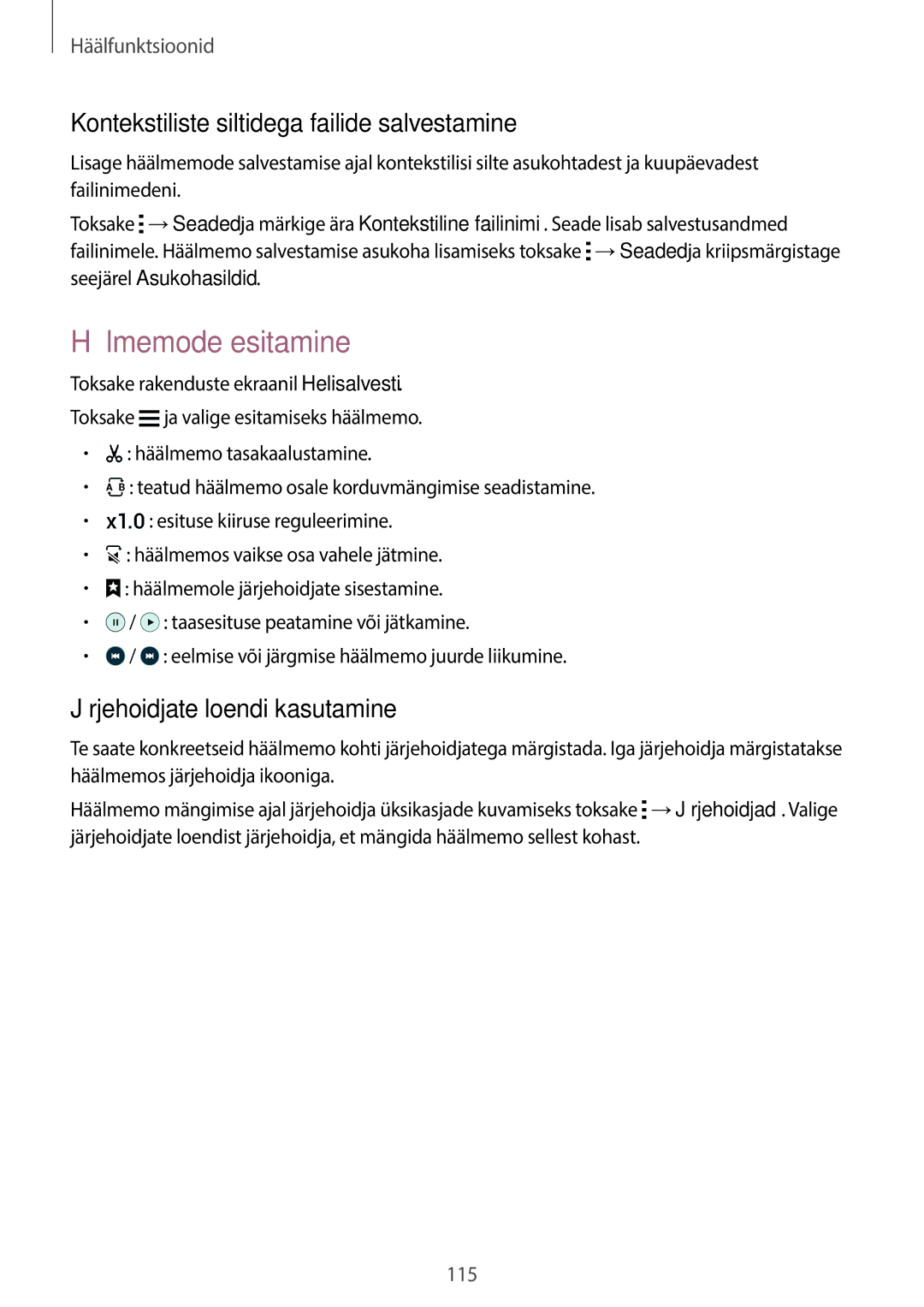 Samsung SM-C1150ZKADBT, SM-C1150ZKASEB, SM-C1150ZWASEB Häälmemode esitamine, Kontekstiliste siltidega failide salvestamine 