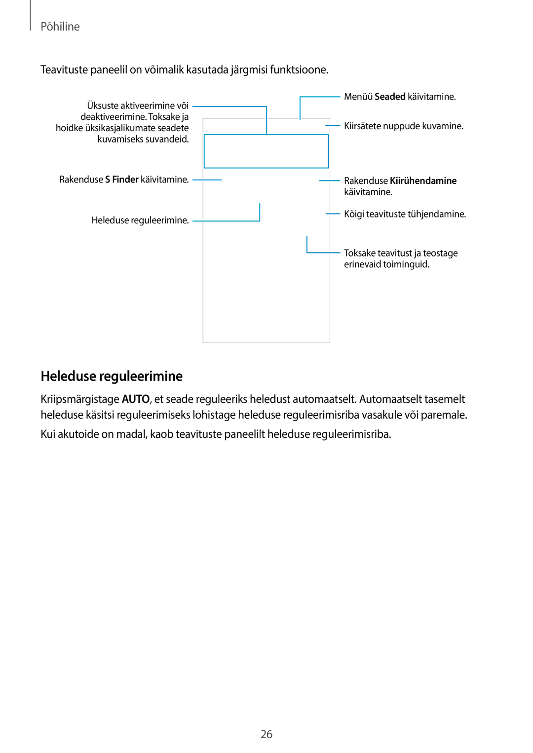 Samsung SM-C1150ZWASEB, SM-C1150ZKASEB, SM-C1150ZKADBT manual Heleduse reguleerimine, Rakenduse Kiirühendamine 