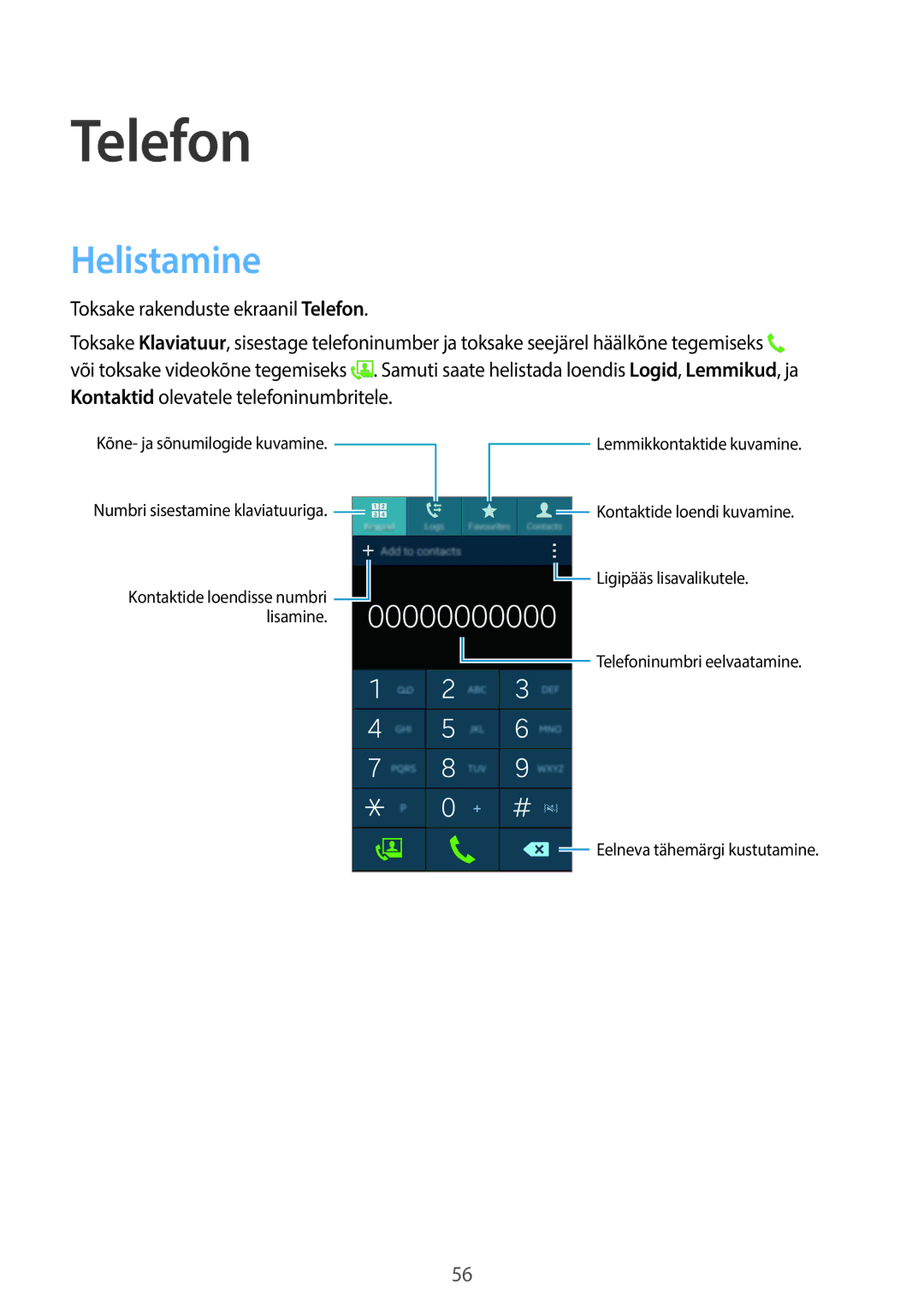 Samsung SM-C1150ZWASEB, SM-C1150ZKASEB, SM-C1150ZKADBT manual Telefon, Helistamine 