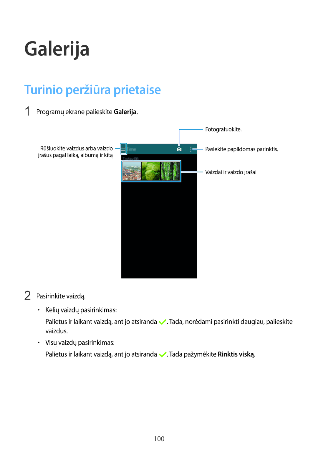 Samsung SM-C1150ZKADBT, SM-C1150ZKASEB, SM-C1150ZWASEB manual Galerija, Turinio peržiūra prietaise 