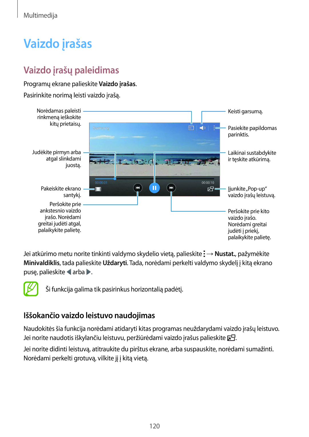 Samsung SM-C1150ZKASEB, SM-C1150ZKADBT manual Vaizdo įrašas, Vaizdo įrašų paleidimas, Iššokančio vaizdo leistuvo naudojimas 