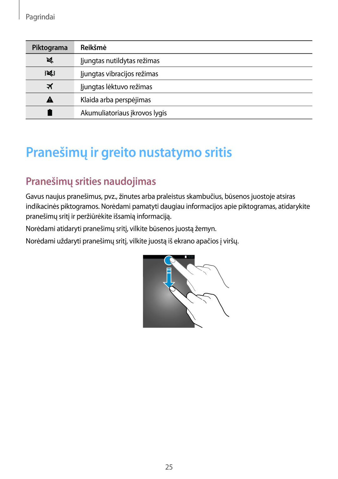 Samsung SM-C1150ZKADBT, SM-C1150ZKASEB, SM-C1150ZWASEB Pranešimų ir greito nustatymo sritis, Pranešimų srities naudojimas 