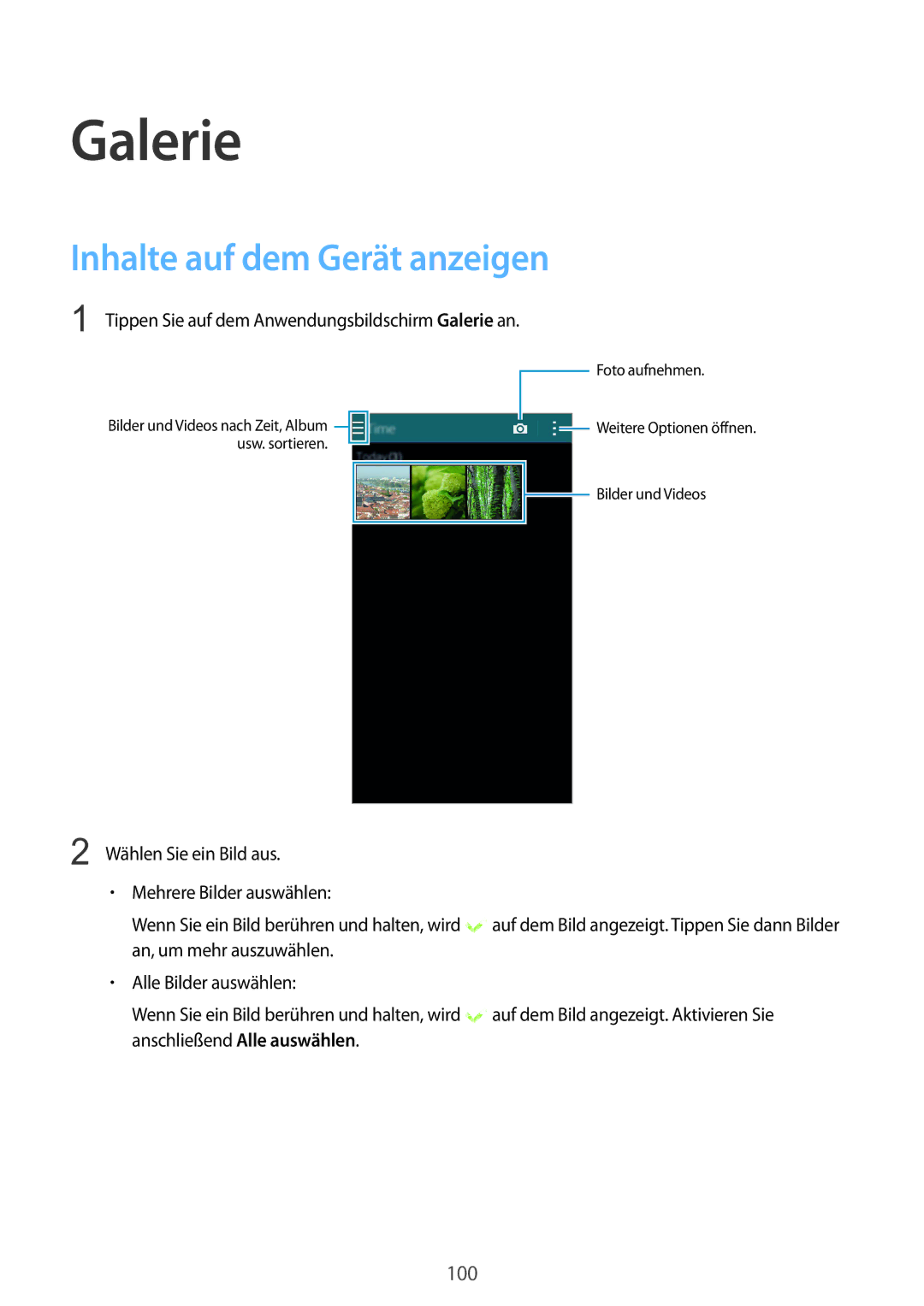 Samsung SM-C1150ZBADBT, SM-C1150ZKASEB, SM-C1150ZWAEUR, SM-C1150ZWADBT manual Galerie, Inhalte auf dem Gerät anzeigen 