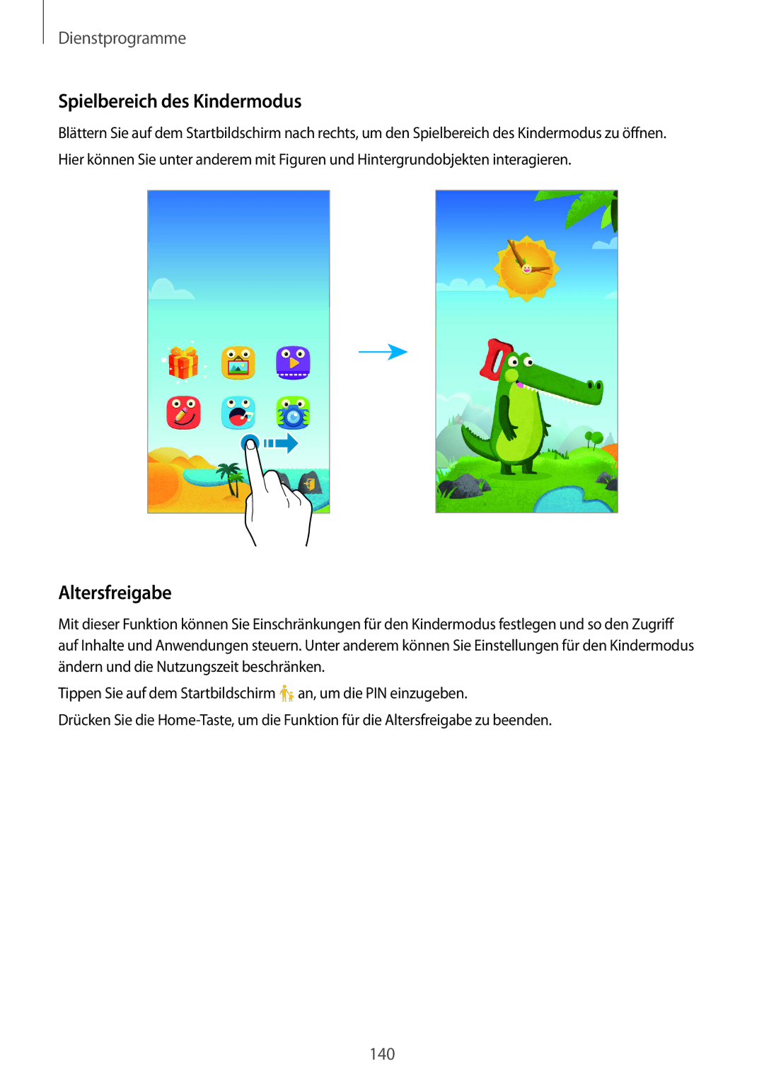 Samsung SM-C1150ZWADBT, SM-C1150ZKASEB, SM-C1150ZWAEUR, SM-C1150ZKAEUR manual Spielbereich des Kindermodus, Altersfreigabe 