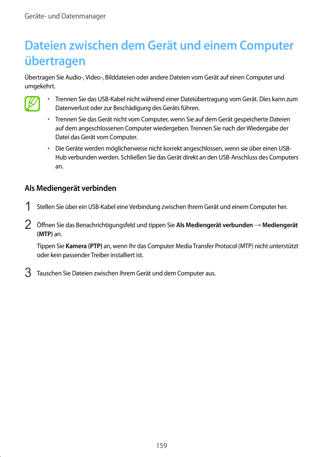 Samsung SM-C1150ZKAEUR, SM-C1150ZKASEB Dateien zwischen dem Gerät und einem Computer übertragen, Als Mediengerät verbinden 