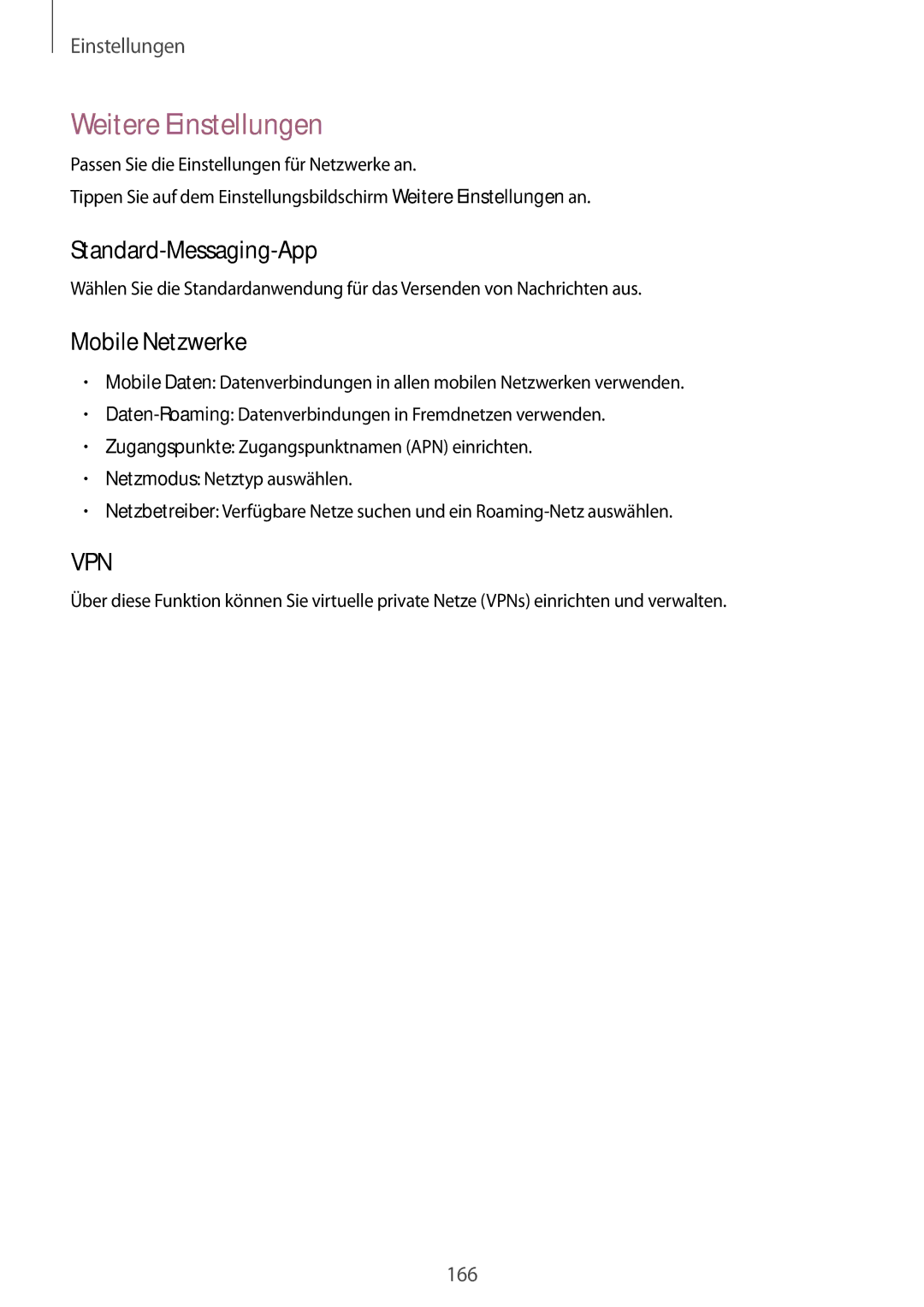 Samsung SM-C1150ZBADBT, SM-C1150ZKASEB, SM-C1150ZWAEUR manual Weitere Einstellungen, Standard-Messaging-App, Mobile Netzwerke 
