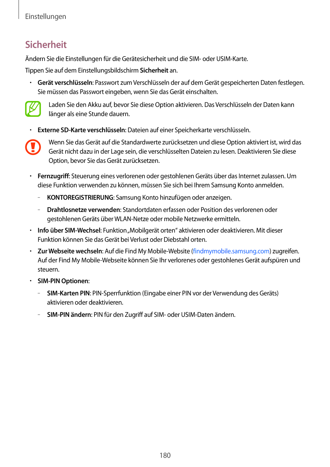 Samsung SM-C1150ZKASEB manual Sicherheit, Kontoregistrierung Samsung Konto hinzufügen oder anzeigen, SIM-PIN Optionen 