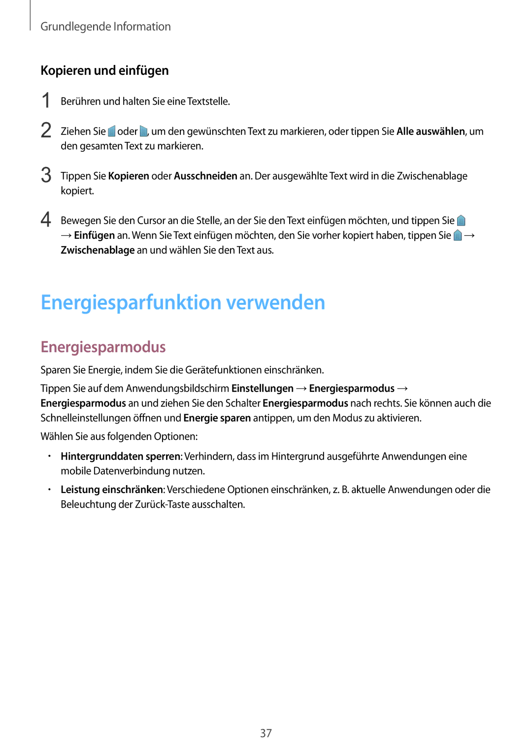 Samsung SM-C1150ZWAEUR, SM-C1150ZKASEB manual Energiesparfunktion verwenden, Energiesparmodus, Kopieren und einfügen 