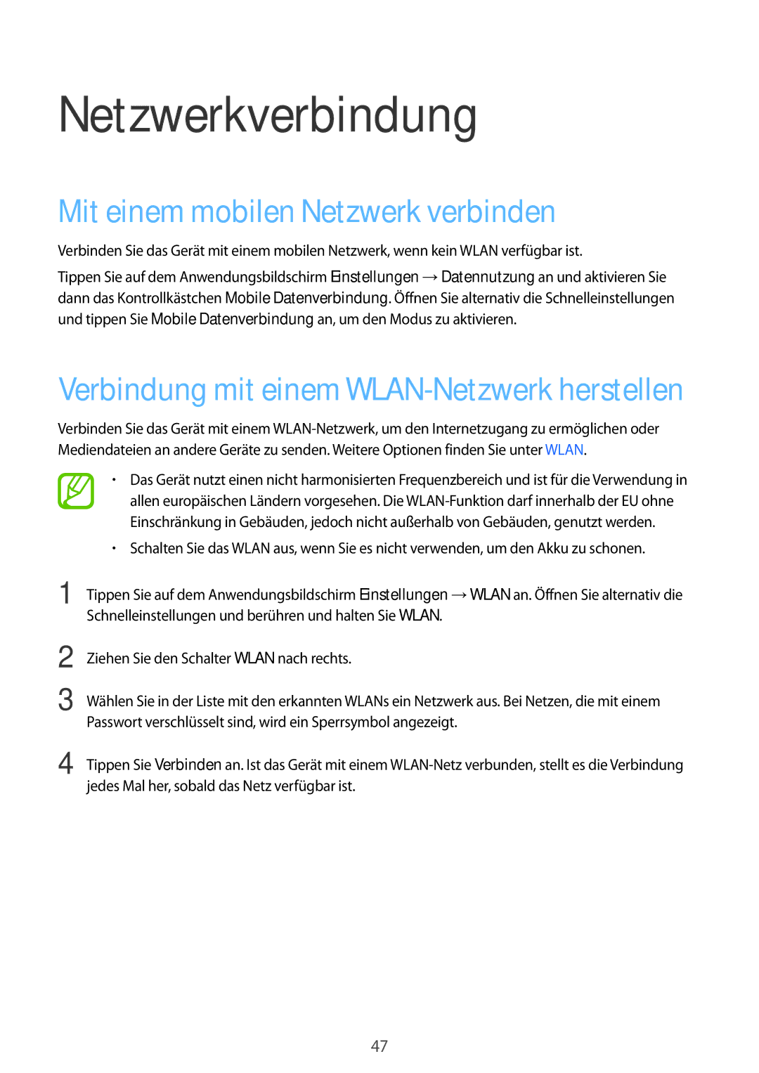Samsung SM-C1150ZKADBT, SM-C1150ZKASEB, SM-C1150ZWAEUR manual Netzwerkverbindung, Mit einem mobilen Netzwerk verbinden 