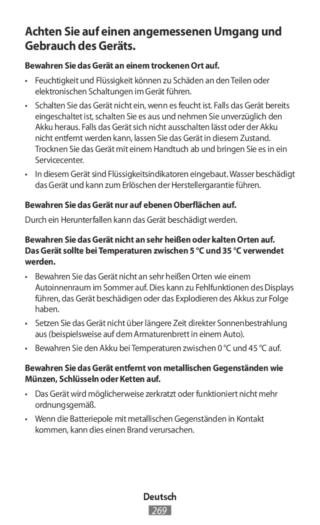 Samsung SM-T235NYKAPHE, SM-C1150ZKASEB, SM-T235NZWAATO, SM-T235NYKASEB Bewahren Sie das Gerät an einem trockenen Ort auf 