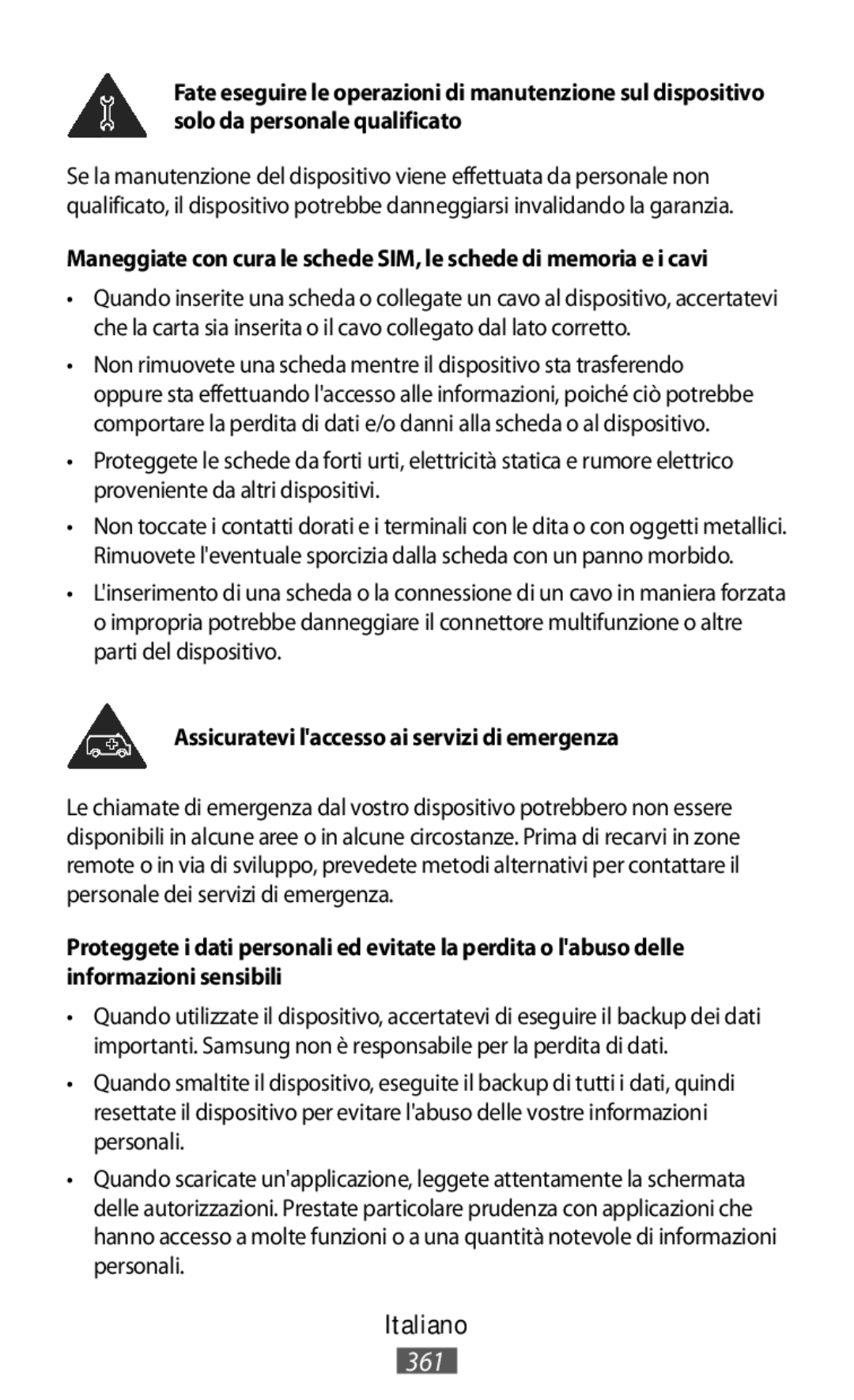 Samsung GT-I9295ZOANEE, SM-C1150ZKASEB, SM-T235NZWAATO, SM-T235NYKASEB manual Assicuratevi laccesso ai servizi di emergenza 