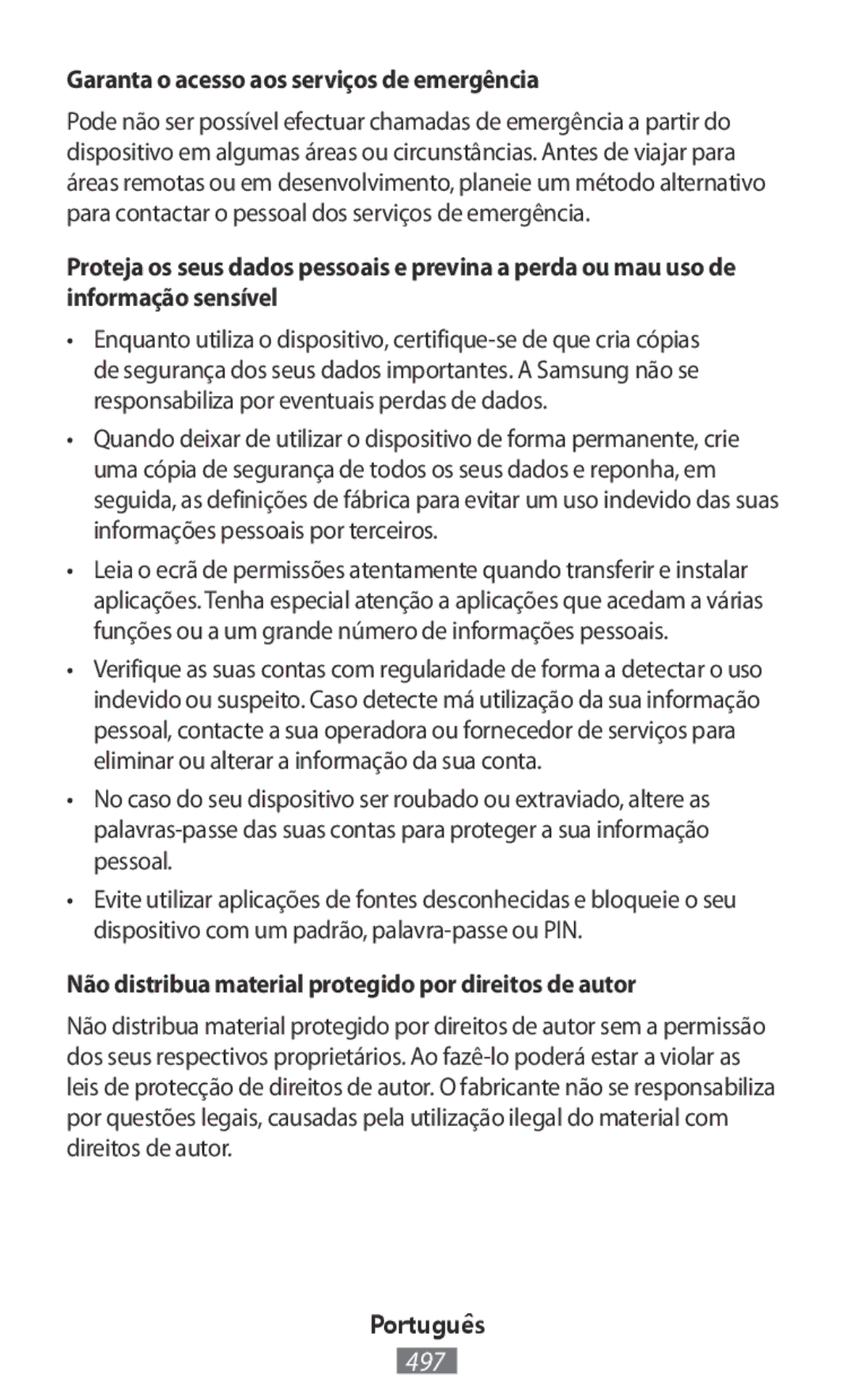 Samsung CG-G530HZABHTM Garanta o acesso aos serviços de emergência, Não distribua material protegido por direitos de autor 