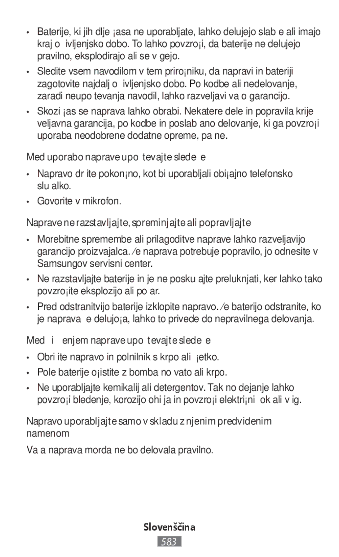 Samsung GT-I9295ZAAPAN Med uporabo naprave upoštevajte sledeče, Naprave ne razstavljajte, spreminjajte ali popravljajte 