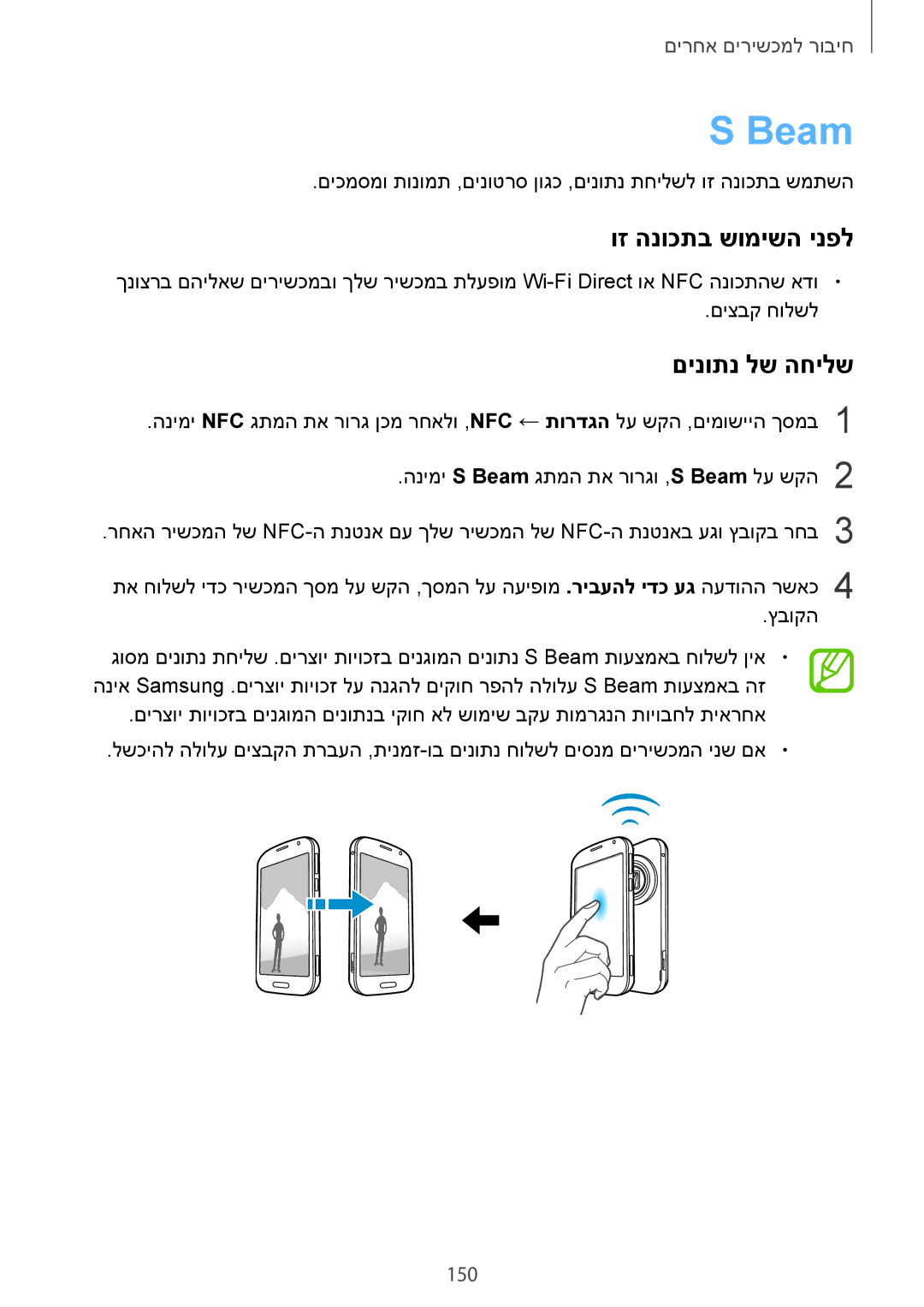 Samsung SM-C1150ZKAILO, SM-C1150ZWASEE, SM-C1150ZKAPTR, SM-C1150ZWAILO manual Beam, םינותנ לש החילש 