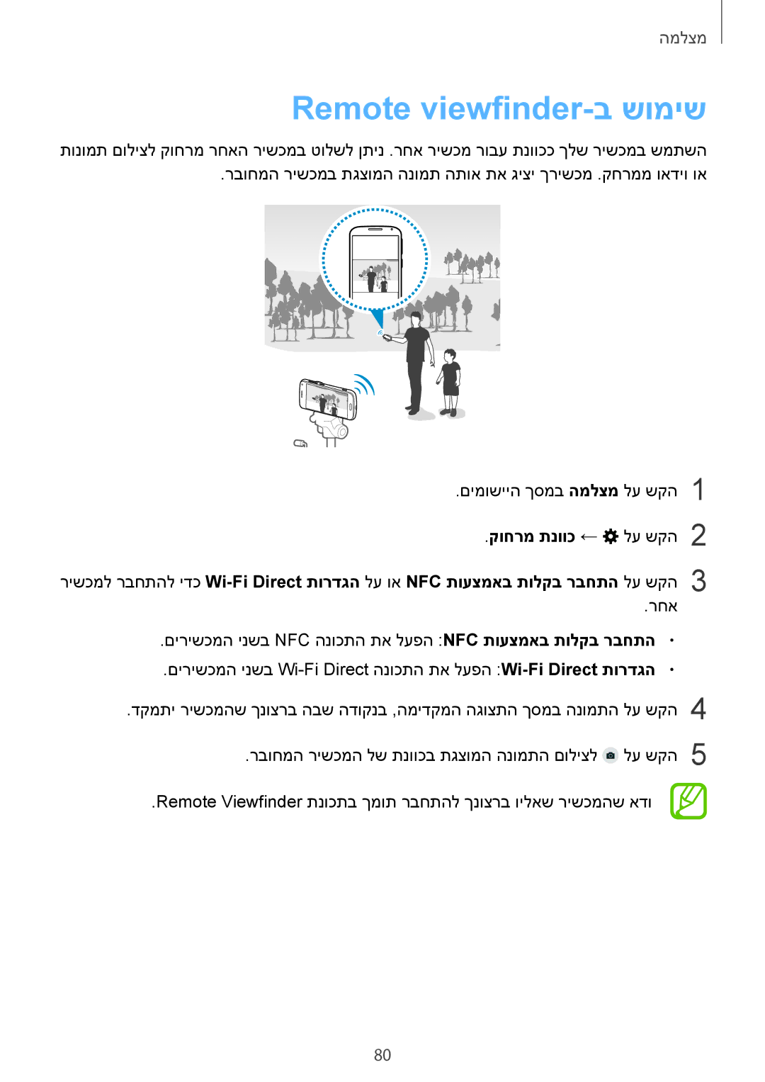 Samsung SM-C1150ZWASEE, SM-C1150ZKAPTR, SM-C1150ZKAILO, SM-C1150ZWAILO manual Remote viewfinder-ב שומיש 
