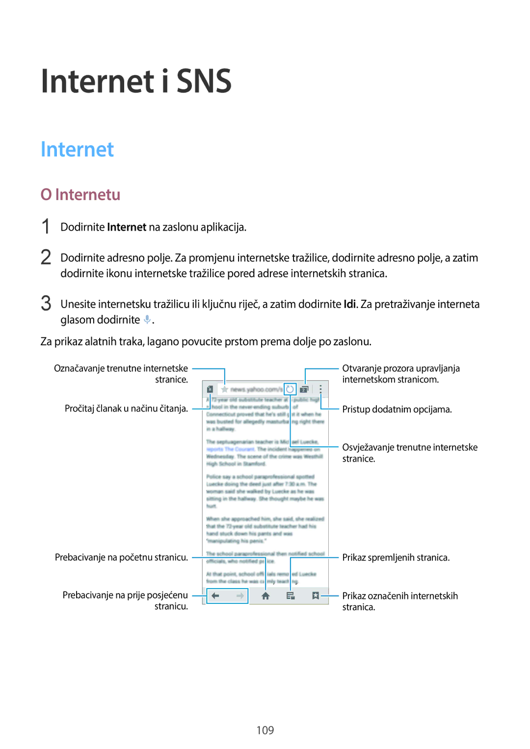 Samsung SM-C1150ZKASEE, SM-C1150ZWASEE, SM-C1150ZWACRO Internet i SNS, Internetu, Dodirnite Internet na zaslonu aplikacija 