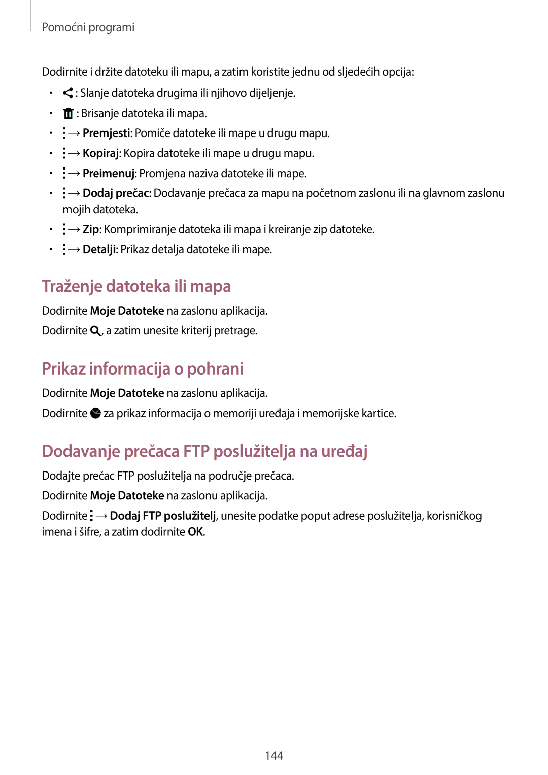 Samsung SM-C1150ZWASEE, SM-C1150ZKASEE, SM-C1150ZWACRO manual Traženje datoteka ili mapa, Prikaz informacija o pohrani 