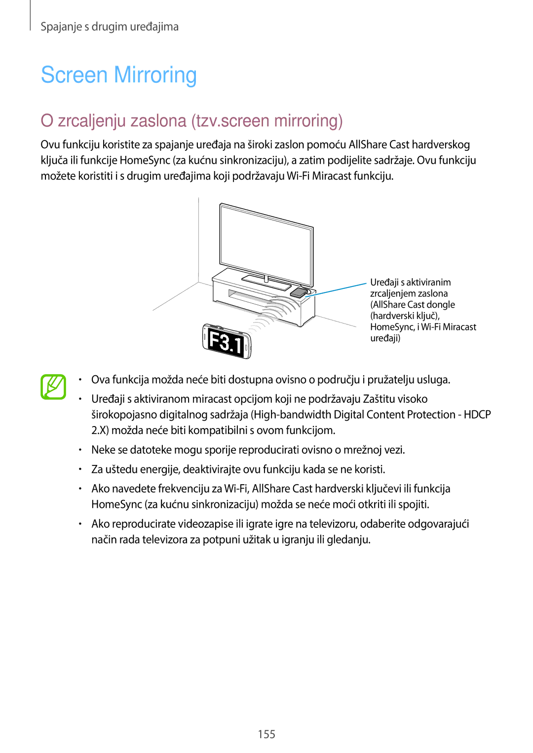 Samsung SM-C1150ZWACRO, SM-C1150ZWASEE, SM-C1150ZKASEE manual Screen Mirroring, Zrcaljenju zaslona tzv.screen mirroring 