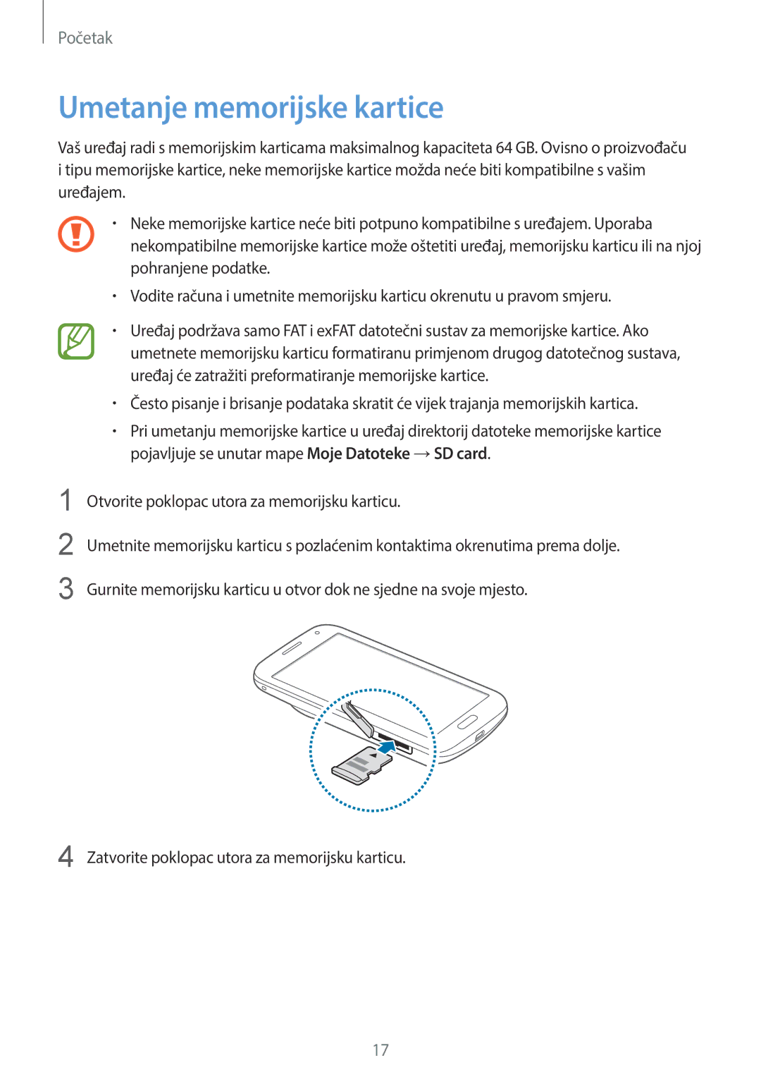 Samsung SM-C1150ZWACRO, SM-C1150ZWASEE, SM-C1150ZKASEE manual Umetanje memorijske kartice 