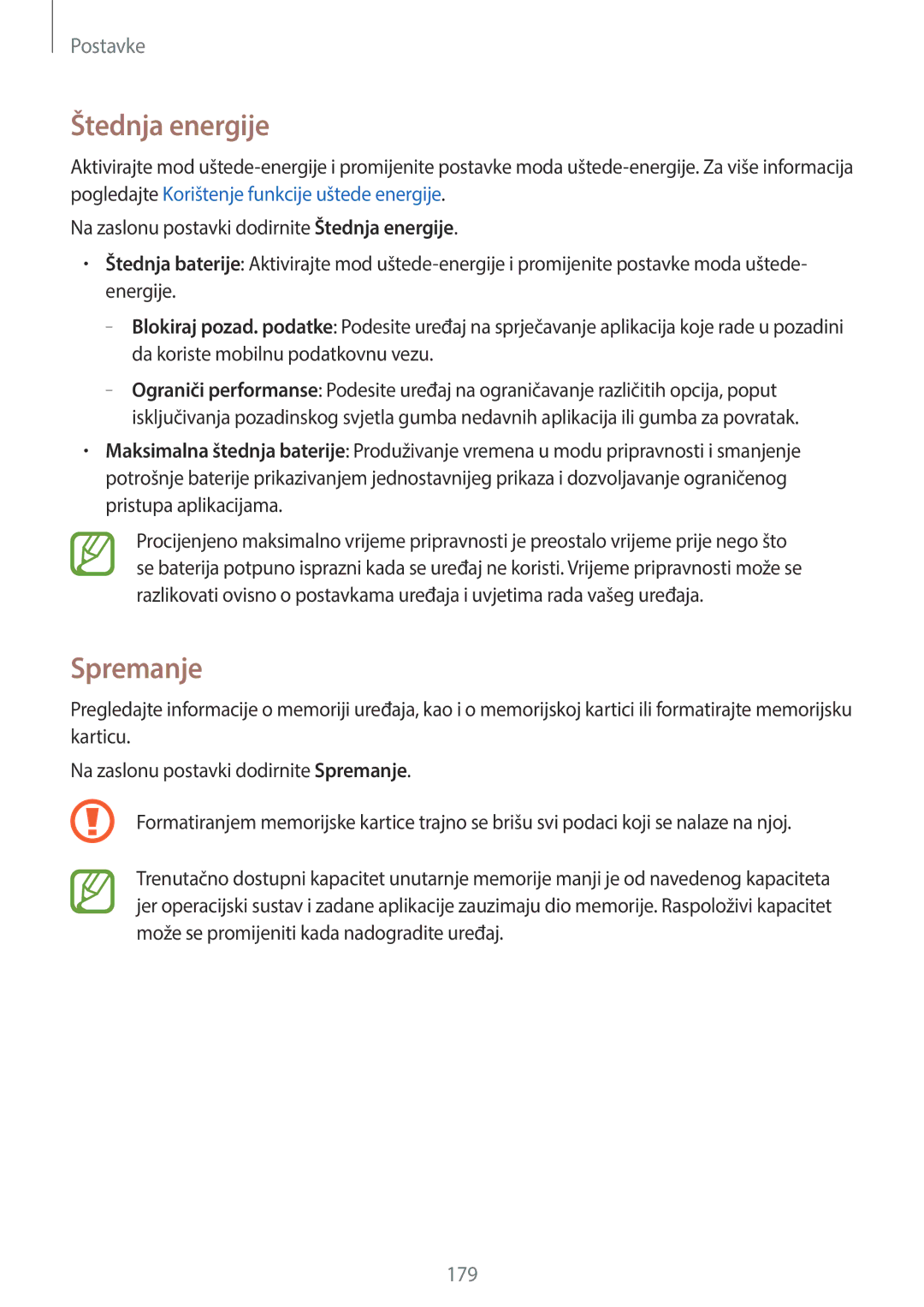 Samsung SM-C1150ZWACRO, SM-C1150ZWASEE, SM-C1150ZKASEE manual Štednja energije, Spremanje 