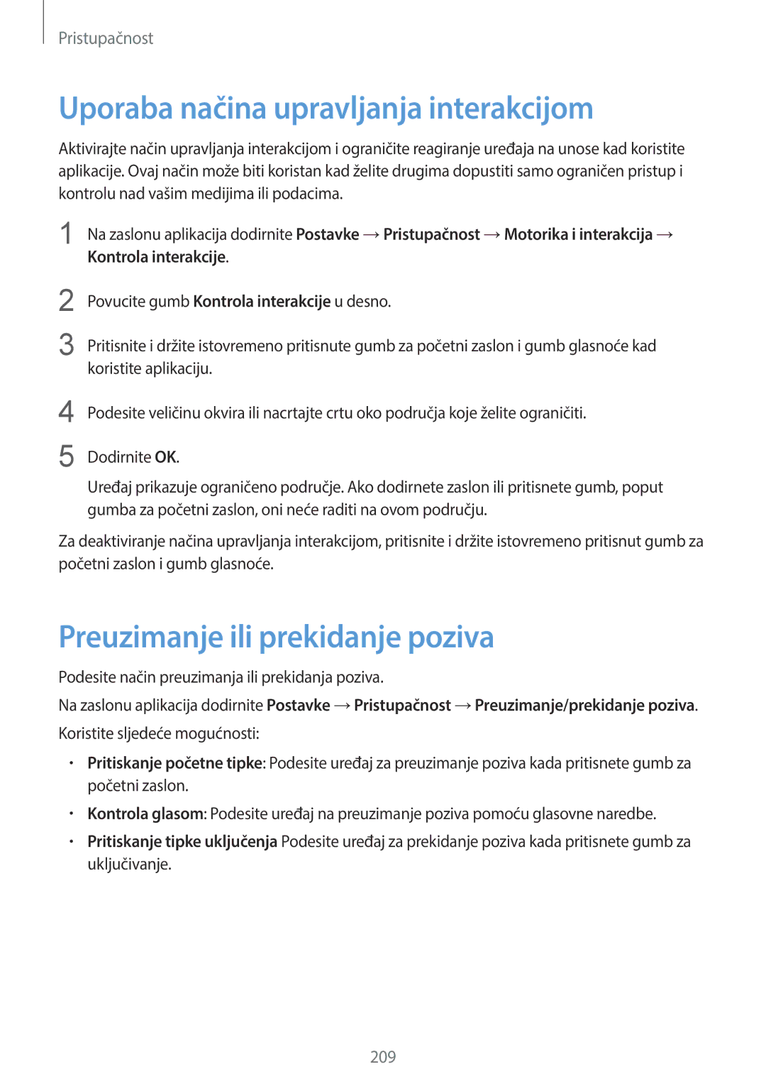 Samsung SM-C1150ZWACRO, SM-C1150ZWASEE manual Uporaba načina upravljanja interakcijom, Preuzimanje ili prekidanje poziva 