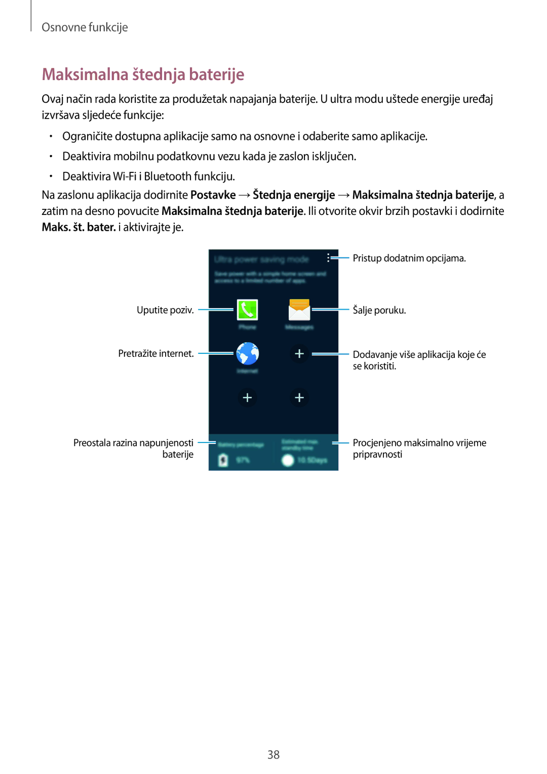 Samsung SM-C1150ZWACRO, SM-C1150ZWASEE, SM-C1150ZKASEE manual Maksimalna štednja baterije 