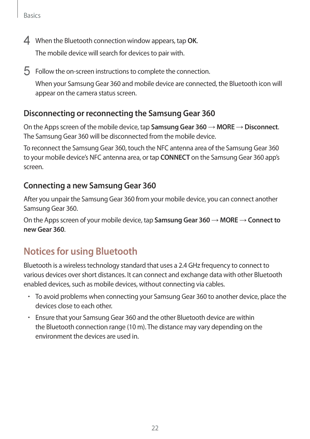 Samsung SM-C200NZWASEB manual Disconnecting or reconnecting the Samsung Gear, Connecting a new Samsung Gear, New Gear 