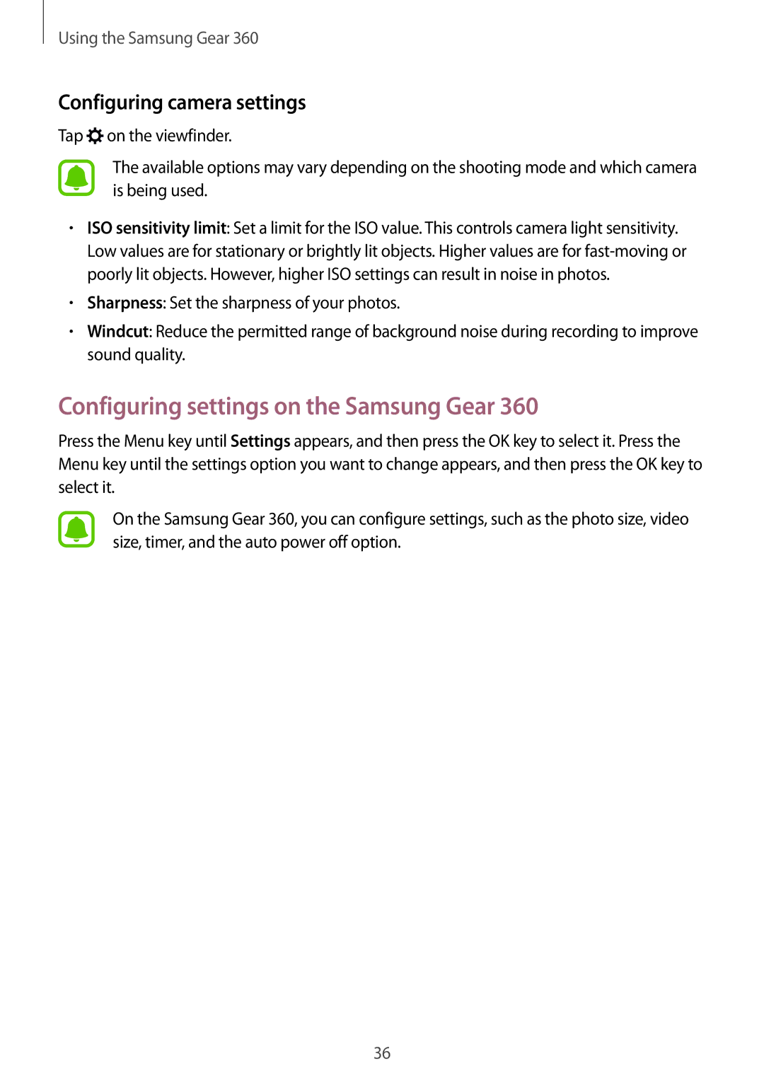 Samsung SM-C200NZWAEUR, SM-C200NZWADBT manual Configuring settings on the Samsung Gear, Configuring camera settings 