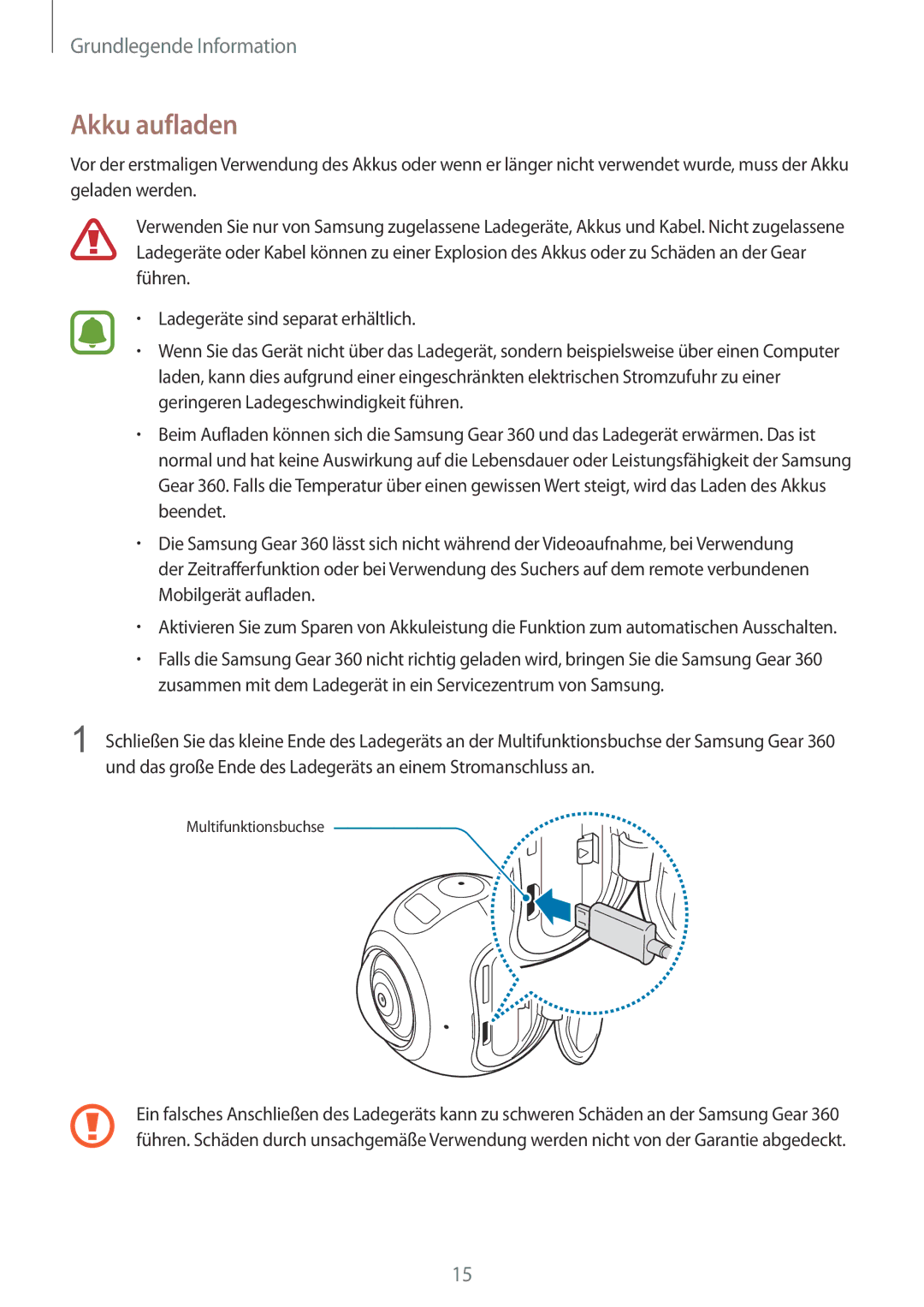 Samsung SM-C200NZWADBT manual Akku aufladen 