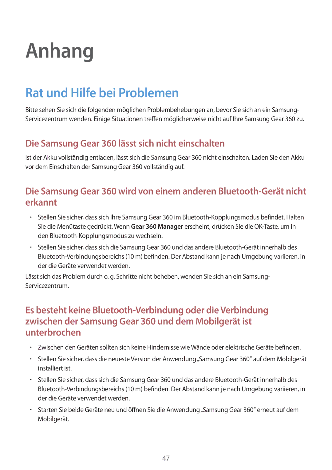 Samsung SM-C200NZWADBT manual Anhang, Rat und Hilfe bei Problemen 