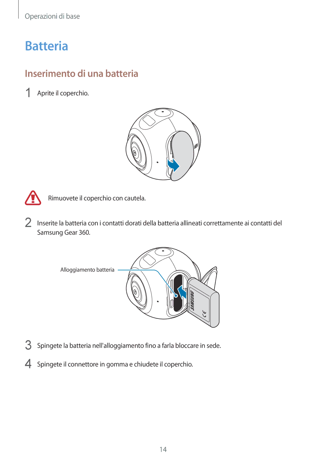 Samsung SM-C200NZWAITV manual Batteria, Inserimento di una batteria 