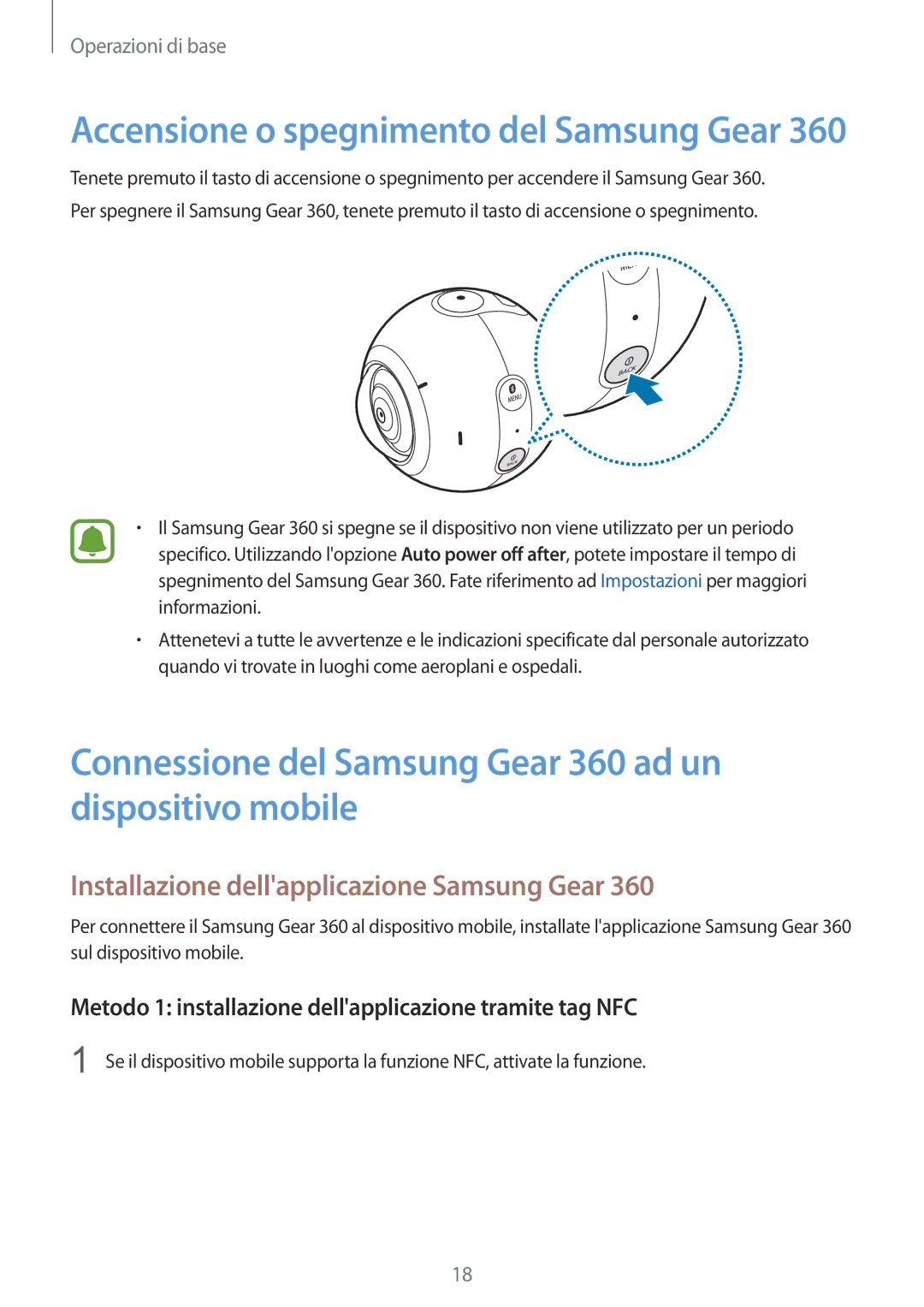 Samsung SM-C200NZWAITV manual Connessione del Samsung Gear 360 ad un dispositivo mobile 